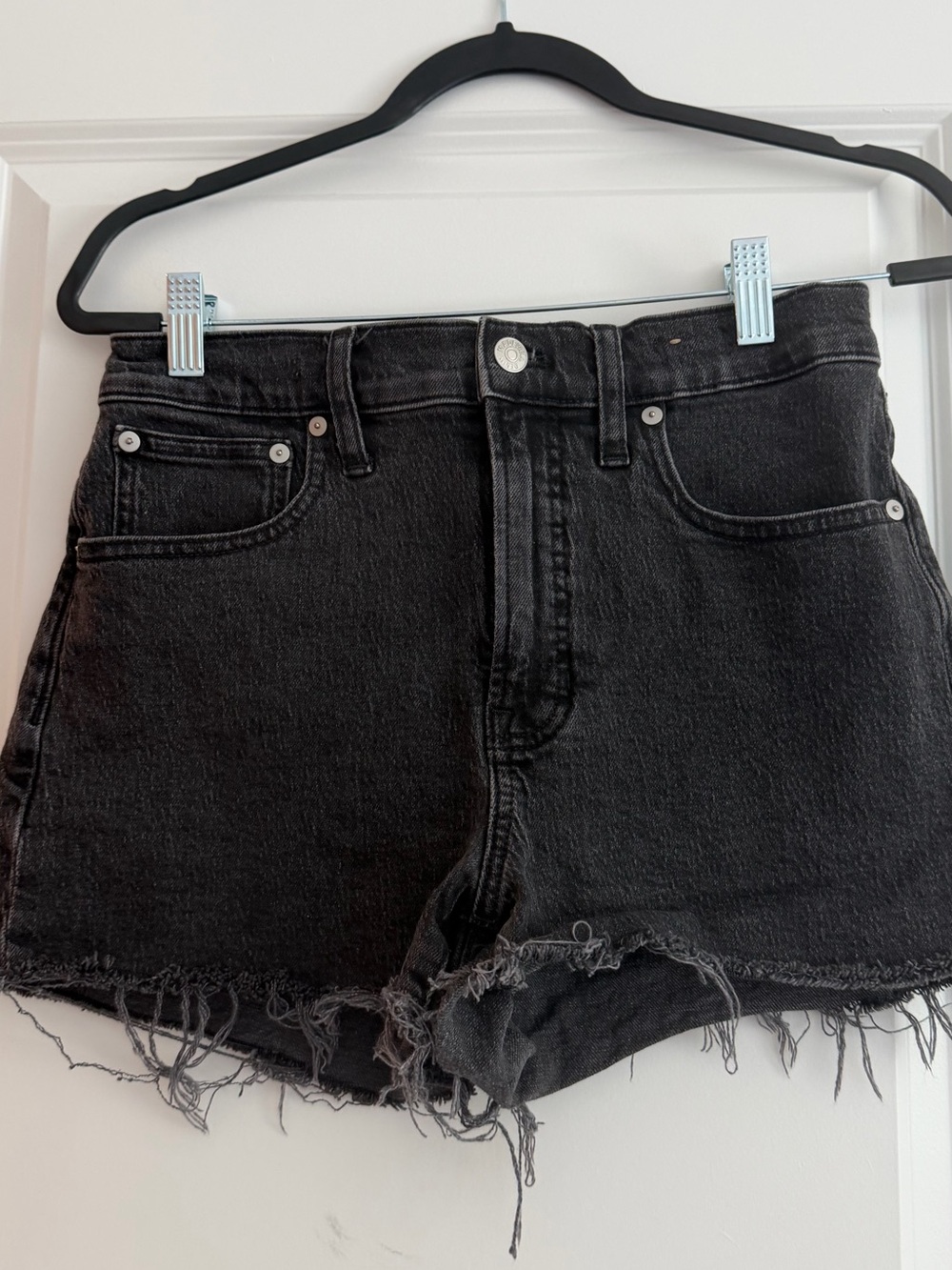 Madewell Black Denim Frayed Hem Shorts